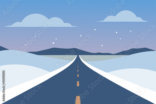 lonely snow covered road stretching across tundra  