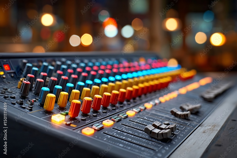 Obraz premium Vibrant soundboard controls a mesmerizing audio mix
