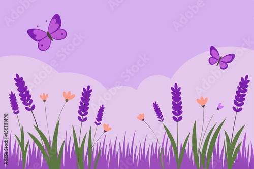 peaceful spring meadow with blooming lavender and .svg