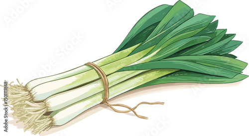 Leeks Illustration on White Background Culinary Vector Design