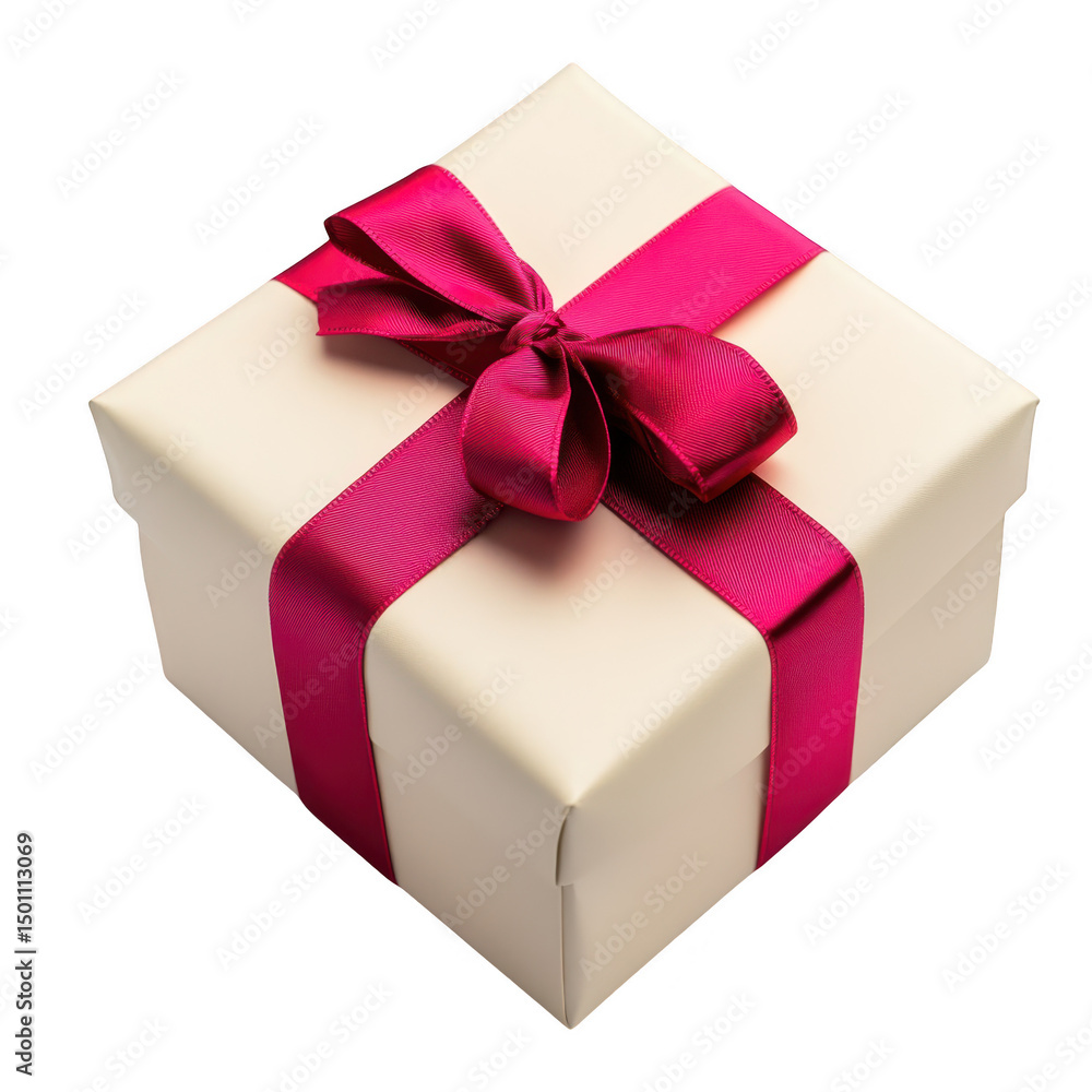 Obraz premium Cream gift box with pink ribbon isolated on transparent background