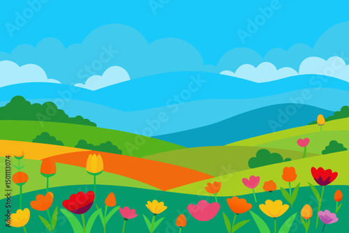 realistic spring field of colorful wildflowers 
