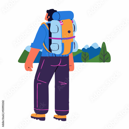 Backpacker with Large Backpack, Mountain View