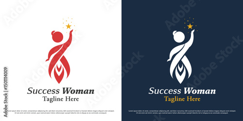 Woman leadership logo design illustration. Success female people fairy elf model silhouette. People business abstract minimal symbol icon.