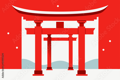 red torii gate in snow at a quiet shrine in kyoto .svg