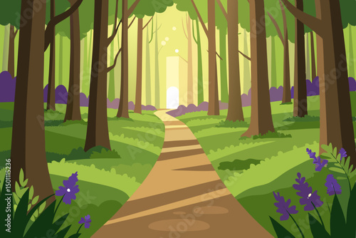 realistic woodland trail in spring with bluebells .svg