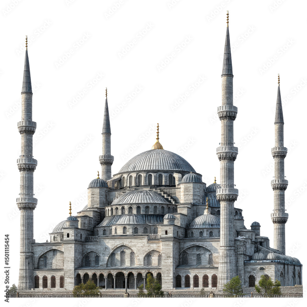 Naklejka premium Ornate, dome-topped mosque isolated on transparent PNG background
