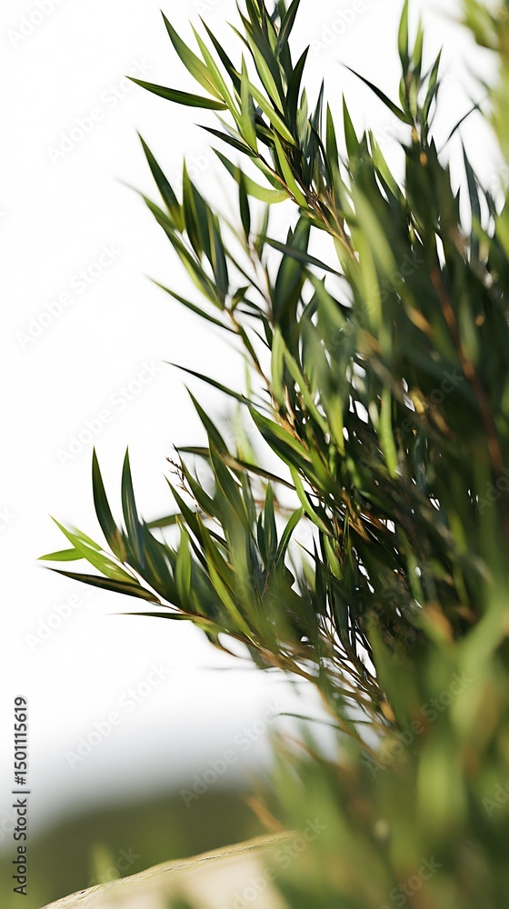 Fototapeta premium Close up high resolution photo of vibrant green leaves against a bright white backdrop.