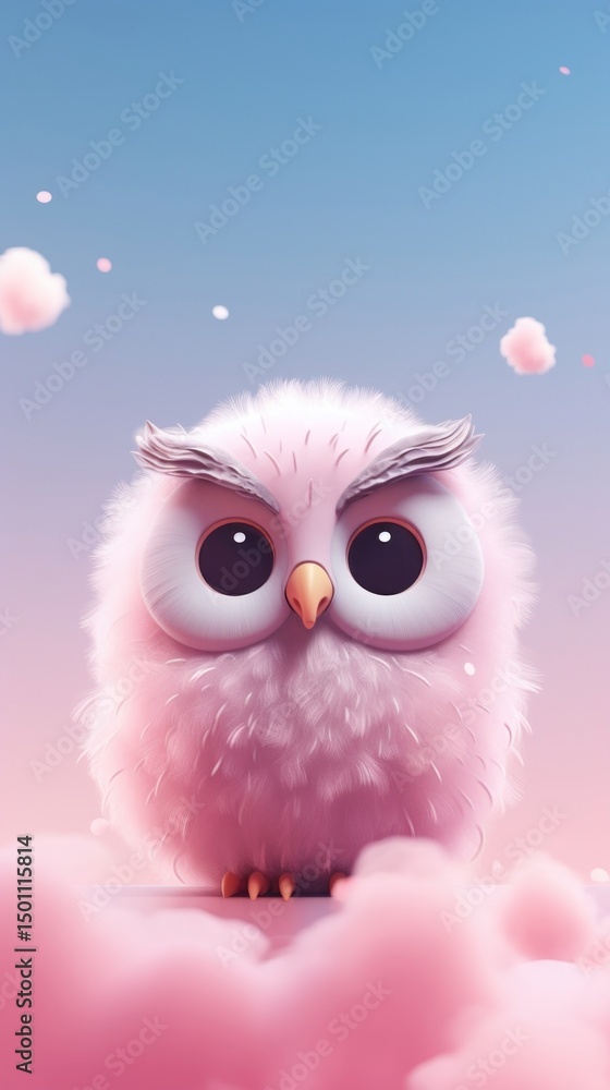 Obraz premium Cute owl dreamy wallpaper cartoon animal bird.