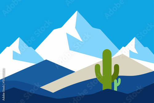 snow capped andes with cactus in foreground 