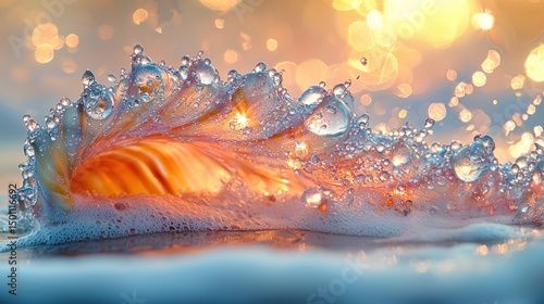 Wallpaper Mural Seashell bathed in sunrise, ocean wave foam Torontodigital.ca