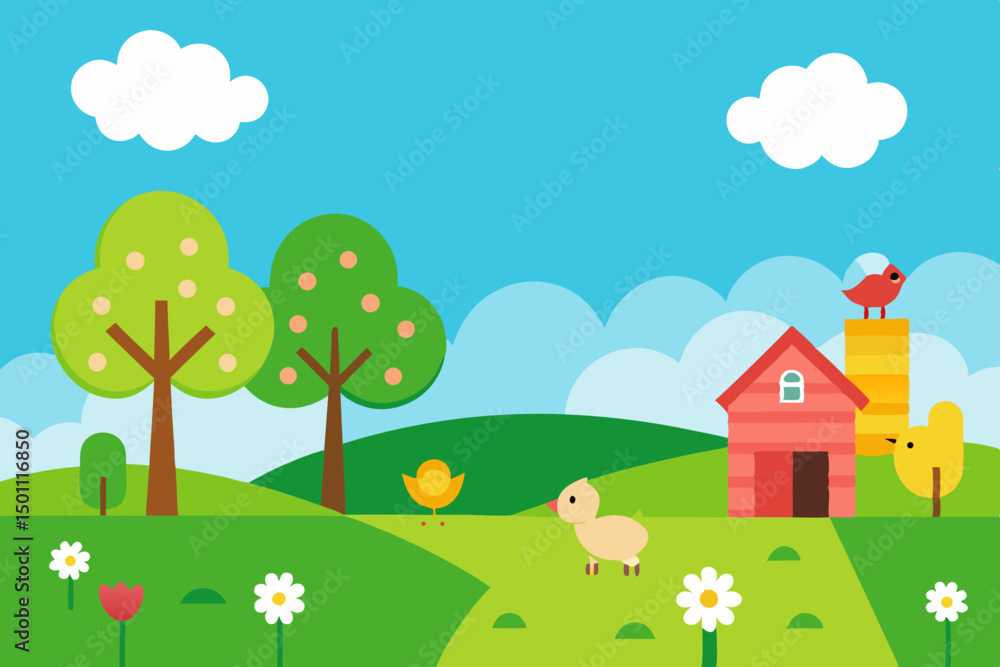 spring farm landscape with green fields baby spring farm landscape with green fields baby