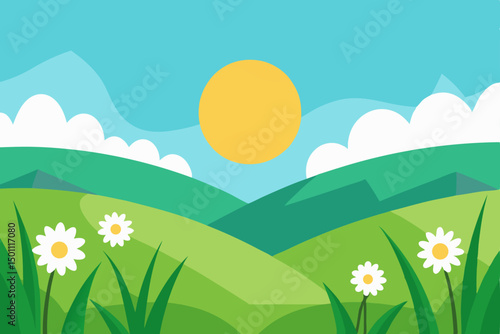 spring morning with dew covered grass  blooming 