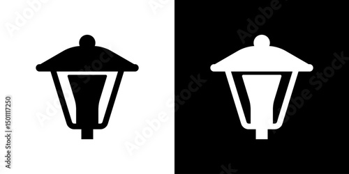 Street lamps icon. Devices for illumination of entryway, porch, walkway, path, garden, yard, park. Vector flat icon set.