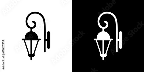 Street lamps icon. Devices for illumination of entryway, porch, walkway, path, garden, yard, park. Vector flat icon set.