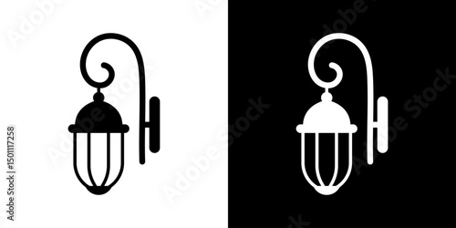 Street lamps icon. Devices for illumination of entryway, porch, walkway, path, garden, yard, park. Vector flat icon set.