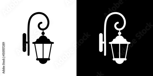 Street lamps icon. Devices for illumination of entryway, porch, walkway, path, garden, yard, park. Vector flat icon set.