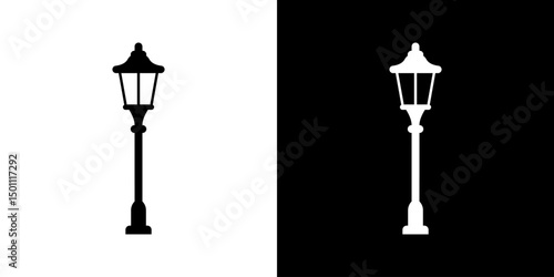 Street lamps icon. Devices for illumination of entryway, porch, walkway, path, garden, yard, park. Vector flat icon set.