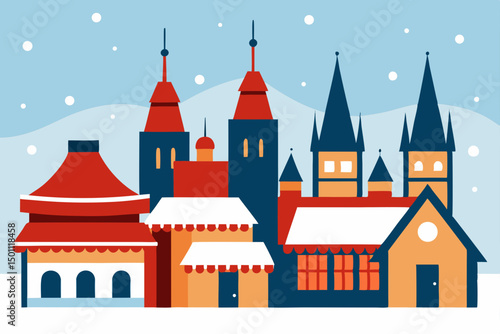 winter market scene in prague with snow dusted 