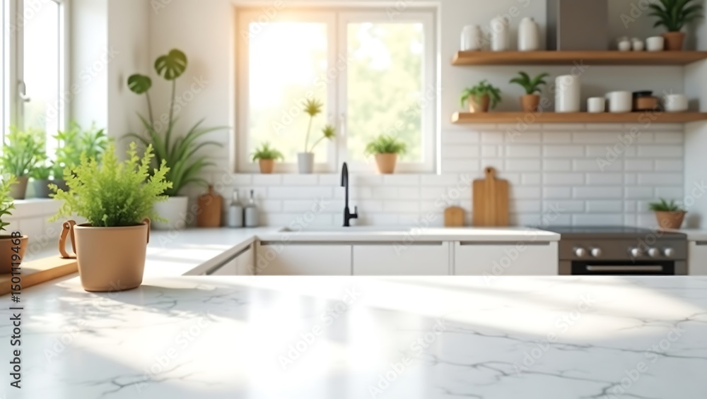 Bright Modern Kitchen with Natural Light and Greenery Bright Modern Kitchen with Natural Light and Greenery
