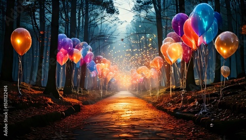 A party in the woods next door, complete with balloons and a forest floor.
abstract colorful background