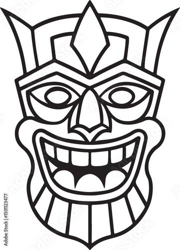 tiki mask line art, black outline, vector and illustration, coloring book page line art drawing