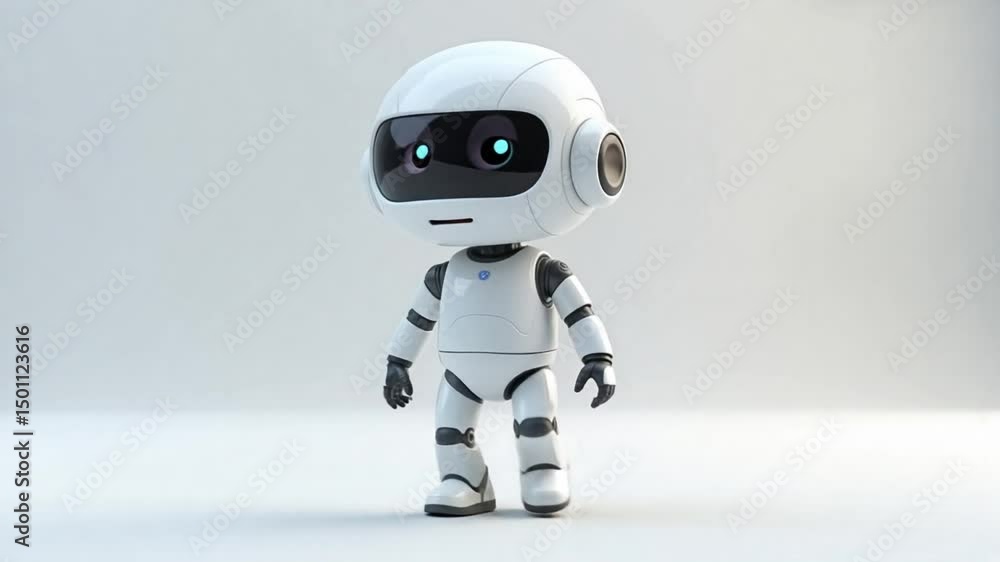 Rendu vidéo 3D amusant de robot – cycle de marche. Isolé sur fond blanc.