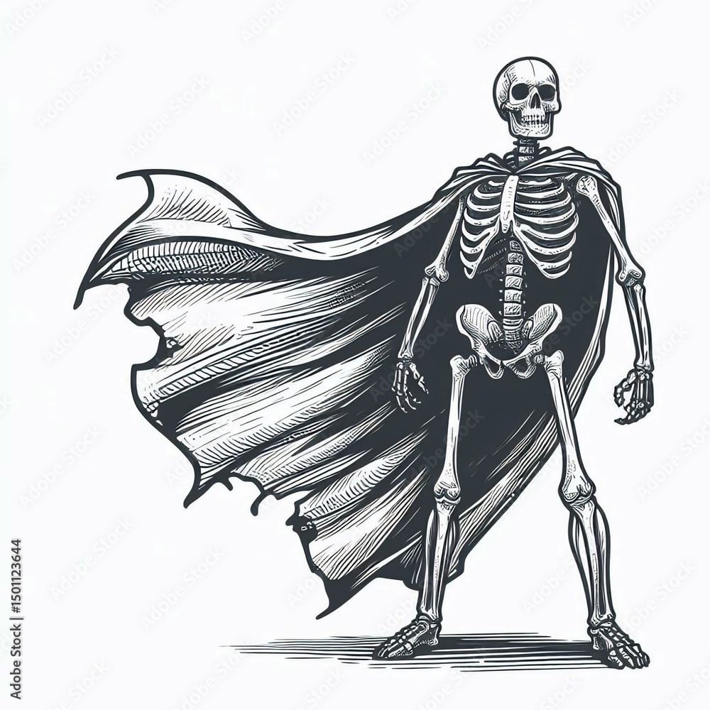Obraz premium Caped Skeleton Hero Graphic Art Suitable for Marketing Material