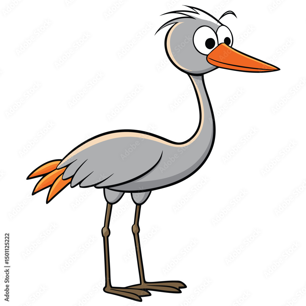 Obraz premium Cartoon stork with big eyes is standing and looking at something