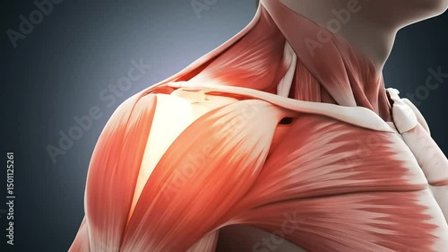 Anatomical illustration of shoulder muscles highlighting the deltoid and rotator cuff.