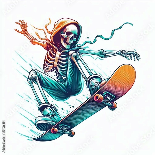 Hooded Skeleton Skateboarding Illustration suitable for professional presentation