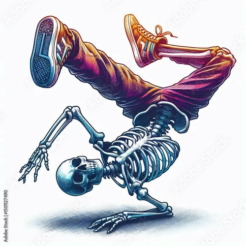 Breakdancing Skeleton Illustration suitable for digital content