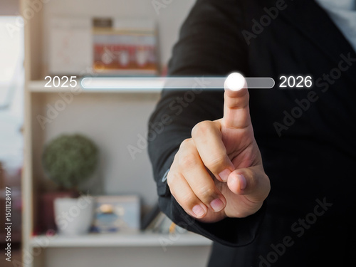Bilde på lerret Set goals for 2026 Businessmen who postpone or change 2025 to 2026 Developing fo