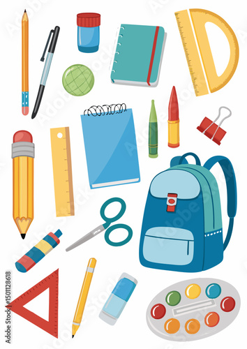 Hand-Drawn School Supplies Vector Set – Doodle Style Educational Elements Collection