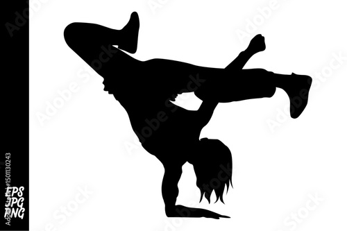 Breakdancing Silhouette: A dynamic silhouette of a breakdancer performing a complex move, a celebration of street dance, fitness, and urban culture.