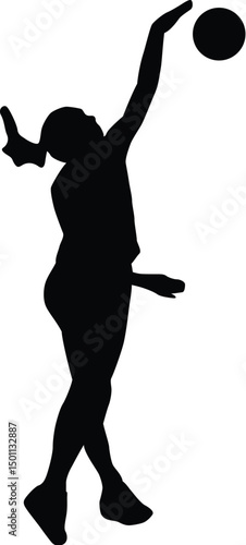 Volleyball Silhouette: A dynamic silhouette of a volleyball player soaring through the air, poised to serve the ball. Capturing the intensity and grace of the sport.