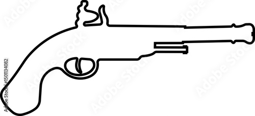 Pistol icon in line from army and war isolated on transparent background