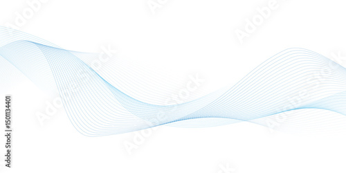 Abstract blue smooth wave on a white background. Dynamic sound wave. Design element. Vector illustration. 