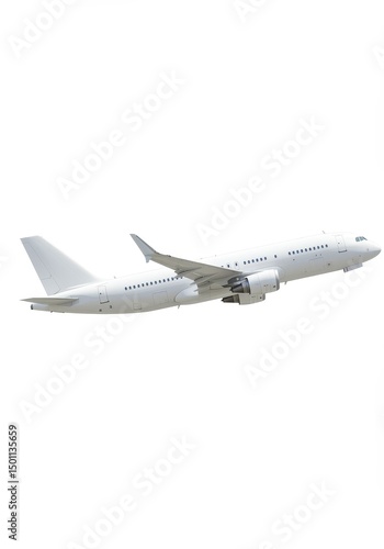Photo Of A White Airplane Taking Off Against A White Background