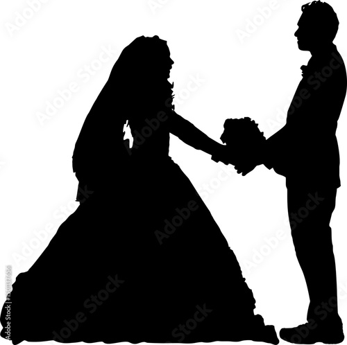 Eternal Bonds: A silhouette captures the tender moment as a bride and groom exchange vows. The ethereal quality of their love is beautifully depicted, a timeless illustration of a romantic union.