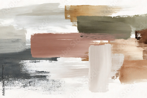 Abstract brush strokes in earthy tones creating contemporary artistic expression on white background