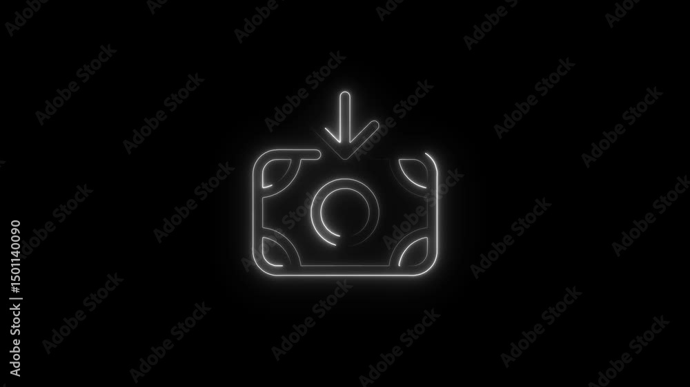 Glowing neon animated sign of cash receiving depicting financial transactions on black background Glowing neon animated sign of cash receiving depicting financial transactions on black background