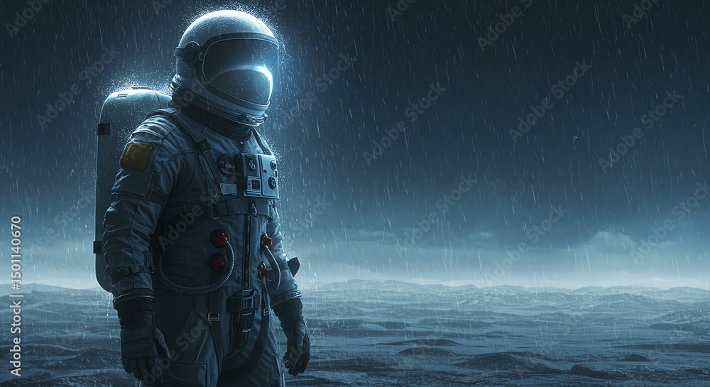 Fototapeta premium Astronaut in Rain on a Seascape