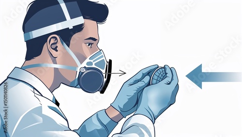 side-profile worker performing negative-pressure respirator fit check—hands cupping filters