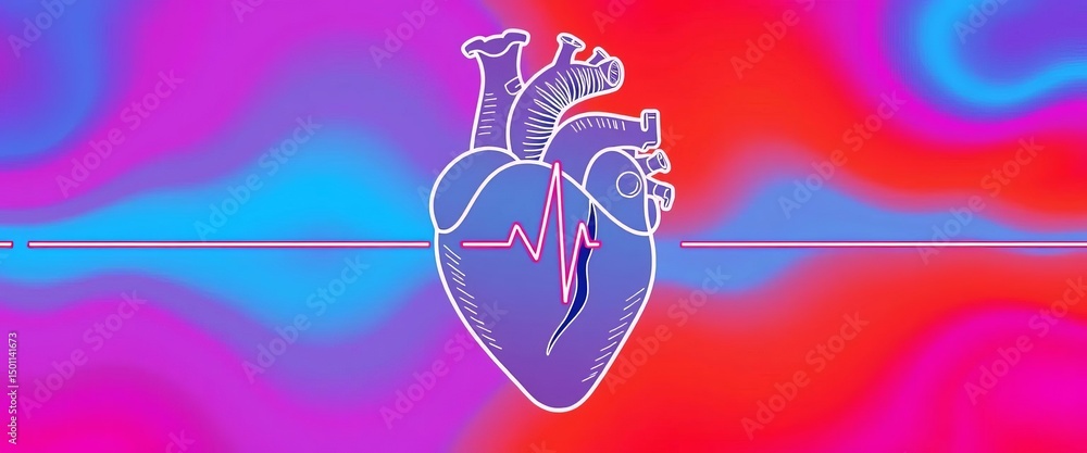 Fototapeta premium Continuous line drawing of a heart incorporating a cardiogram pulse Single line art, vector illustration, EKG, line art