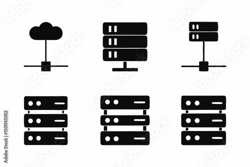 set of server icon vector silhouette illustration isolated on white background