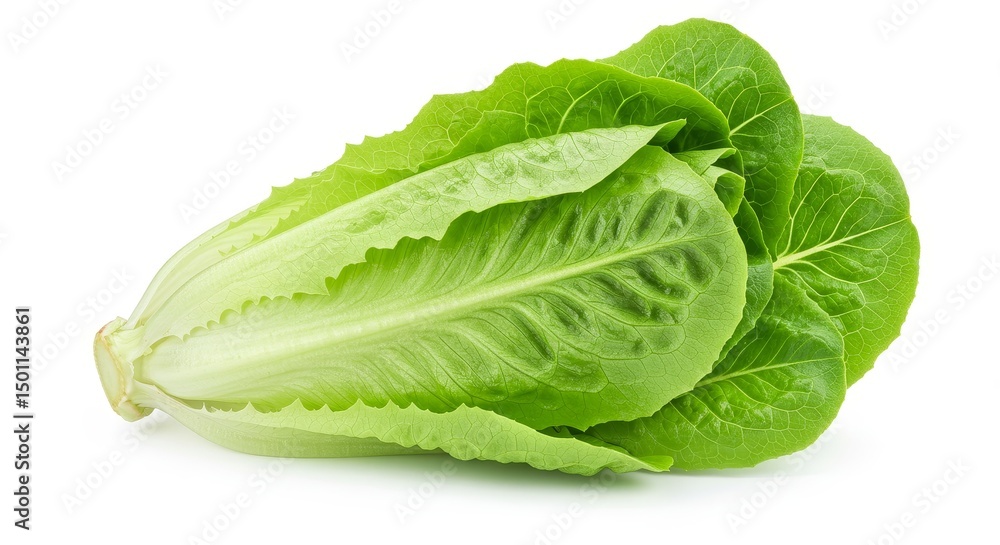 Photo of Fresh Green Romaine Lettuce Leaves Isolated on White Background Photo of Fresh Green Romaine Lettuce Leaves Isolated on White Background