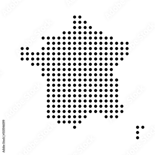 France country dotted map. Black spot pixel illustration isolated on white background. Vector circle mosaic.