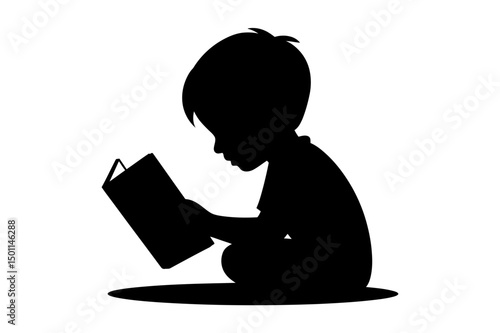 Silhouette of child reading book education vector