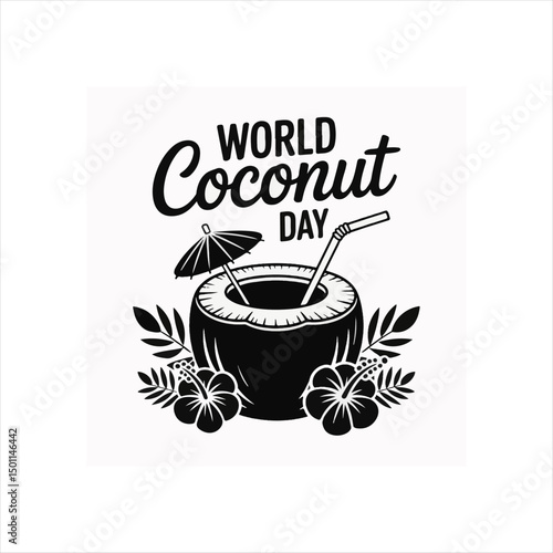 World Coconut Day Vector Illustration,
Coconut Drink with Straw and Umbrella Line Art,
Tropical Coconut Juice Outline Design,
Hand Drawn Coconut Beverage Vector Graphic,
